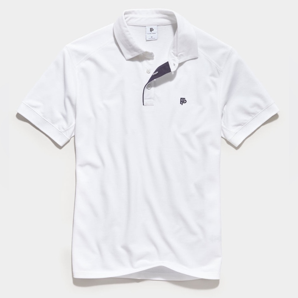 NWT Flint Park Men's Short Sleeve Match Polo White Black Logo XL Tennis